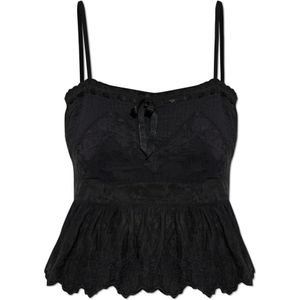 Loveshackfancy, Dames, Tops, Zwart, Maat: 2XS Katoen,