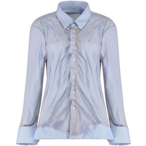 Maison Margiela, Dames, Blouses & Shirts, Blauw, Maat: S Katoen,