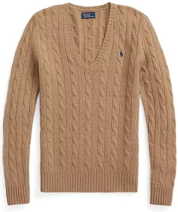 Polo Ralph Lauren - Trui - Camel - V-hals - Lange Mouw - Slanke Pasvorm