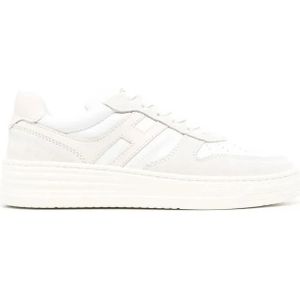 Hogan Logo Sneakers Wit/Grijs Rubber Zool , White , Dames , Maat: 35 EU