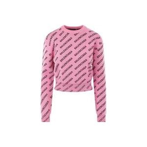 Balenciaga Roze Logo Jacquard Cropped Sweater , Pink , Dames , Maat: M