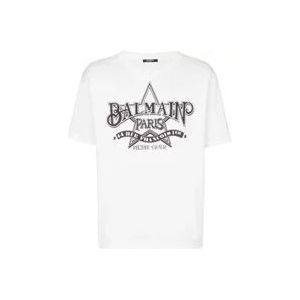 Balmain Sterren T-shirt , White , Heren , Maat: XL