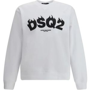 Dsquared2, Heren, Sweatshirts & Hoodies, Wit, Maat: S Katoen,