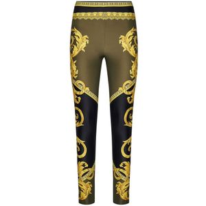 Versace Zwarte Leggings met All-Over Print , Multicolor , Dames , Maat: S