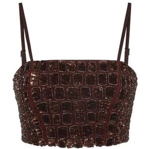 Elisabetta Franchi, Dames, Tops, Bruin, Maat: XS Tulle,