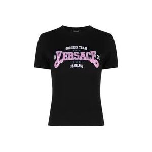 Versace Logo-print T-shirt met slogan , Multicolor , Dames , Maat: 2XS
