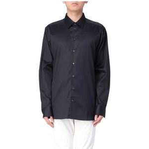 Emporio Armani, Heren, Overhemden, Zwart, Maat: L Katoen,