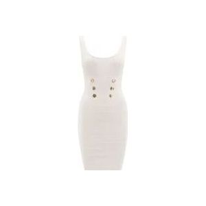 Pinko Mouwloze witte jurk met metalen knopen , White , Dames , Maat: XS