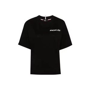 Moncler Zwart Logo T-shirt Lichtgewicht Jersey , Black , Dames , Maat: S