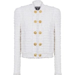 Balmain Geruite tweedjas , White , Dames , Maat: S
