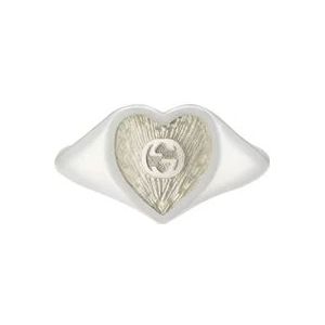 Gucci Zilveren Emaille Hart Ring , Gray , Dames , Maat: 53 MM