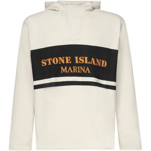 Stone Island, Heren, Sweatshirts & Hoodies, Wit, Maat: L Katoen,