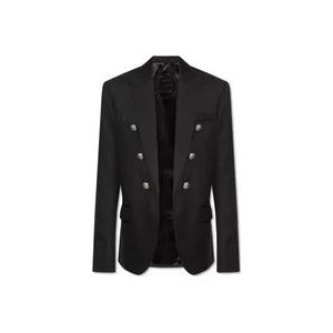 Balmain Blazer met puntige revers , Black , Heren , Maat: S