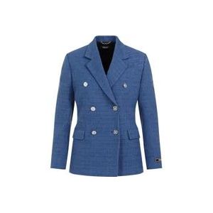 Versace Blauwe Tweed Jas Dameskleding , Blue , Dames , Maat: XS