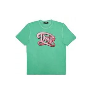 Dsquared2 Groene T-shirt met print en ronde hals , Green , Heren , Maat: S