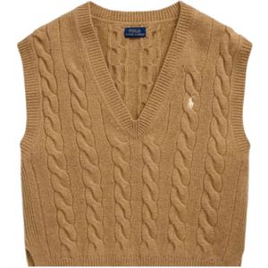 Polo Ralph Lauren - Mouwloze Trui - Kastanje - V-hals - Wol en Kasjmier