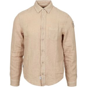 Blauer, Heren, Overhemden, Beige, Maat: 3XL Linnen,