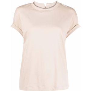 Brunello Cucinelli, Dames, Tops, Beige, Maat: 2XL Katoen,