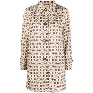 Gucci Nylon Overjas met All-Over Print , Beige , Dames , Maat: S