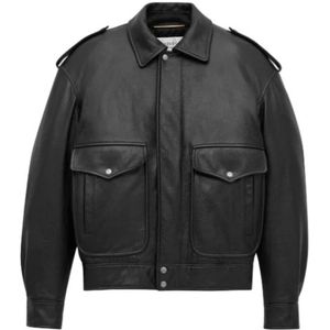 Saint Laurent, Dames, Jassen, Zwart, Maat: S Leer,