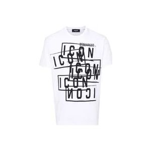 Dsquared2 Icon Stamps Cool Fit Tee , White , Heren , Maat: S