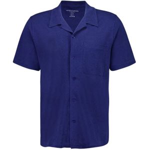 Majestic Filatures, Heren, Overhemden, Blauw, Maat: L Linnen,