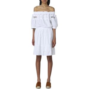 Jurken - Wit - Tiered Mini Dress with Lace Wo - Katoen Poplin Katoen Kant