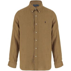 Polo Ralph Lauren, Heren, Overhemden, Bruin, Maat: M Linnen,