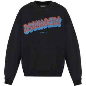 Dsquared2, Heren, Sweatshirts & Hoodies, Zwart, Maat: L Katoen,