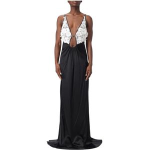 Elisabetta Franchi - Satijnen Jurk - Beige - Bloemenapplicatie