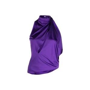 Versace Paarse Gedrapeerde Halternek Top , Purple , Dames , Maat: XS