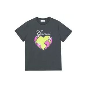 Ganni Bedrukt T-shirt 490 , Gray , Dames , Maat: 2XS