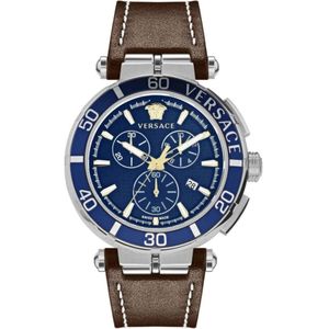 Versace Greca Chrono Herenhorloge Bruin Leer , Gray , Heren , Maat: ONE Size