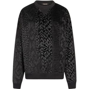 Roberto Cavalli, Heren, Sweatshirts & Hoodies, Zwart, Maat: L Wol,