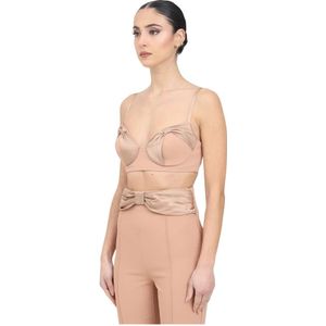 Elisabetta Franchi, Dames, Tops, Beige, Maat: S Satijn,