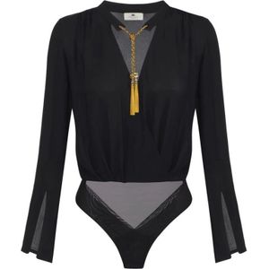 Elisabetta Franchi, Dames, Tops, Zwart, Maat: S Viscose,