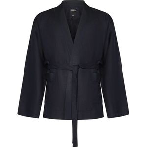 Zegna, Heren, Jassen, Blauw, Maat: M Linnen,