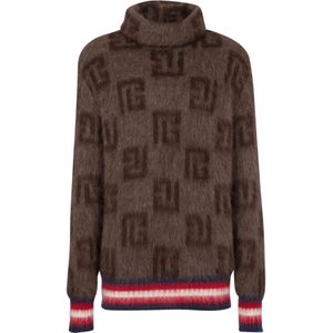 Balmain Geborstelde mohair trui met monogramprint , Brown , Heren , Maat: M