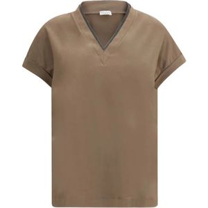 Brunello Cucinelli, Dames, Tops, Bruin, Maat: XS Katoen,