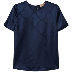 Twinset - T Jacquard Blouse - Blauw - Satijn - Lyocell