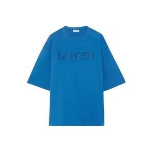 Lanvin Blauw Geborduurd Oversize Tee-Shirt Parijs , Blue , Heren , Maat: M