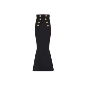 Balmain Hoge taille lange rok met knopen , Black , Dames , Maat: M