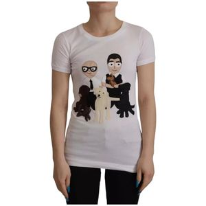 Dolce & Gabbana - Short Sleeves T-shirt - Wit - 100% Katoen - #DGFAMILY Borduursel