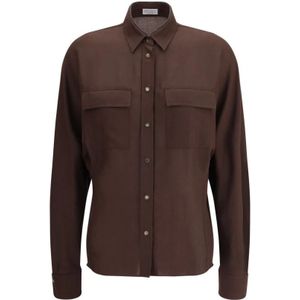 Brunello Cucinelli, Dames, Blouses & Shirts, Bruin, Maat: L Wol,