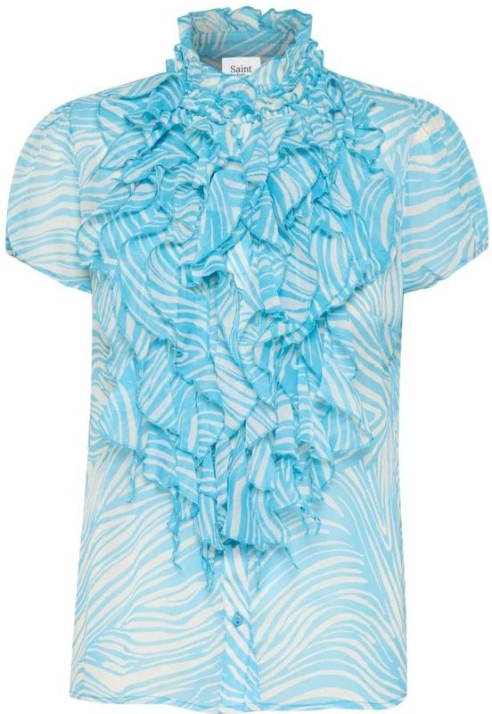 Saint Tropez - Lilja SZ Crinkle SS Shirt - Blauw - Korte Mouwen
