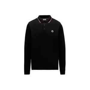 Moncler Lange mouwen katoenen polo met tricolor kraag , Black , Heren , Maat: M