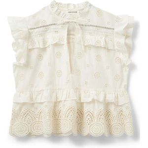 Sofie Schnoor - Geborduurde Off-White Top - Beige - Dames - Katoen