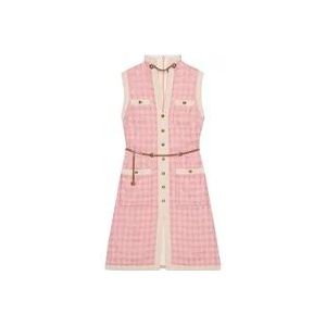 Gucci Korte tweed jurk met ketting riem , Pink , Dames , Maat: S