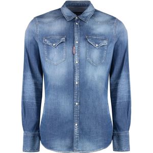 Dsquared2 Stone Washed Denim Shirt , Blue , Heren , Maat: L