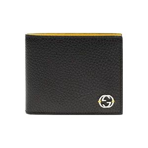 Gucci Bifold Portemonnee Zwart en Geel Heren Leer , Black , Heren , Maat: ONE Size